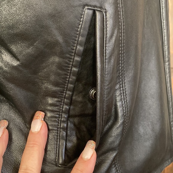 Black smooth grain leather jacket, Harley Davidson, sz L - Picture 8 of 14